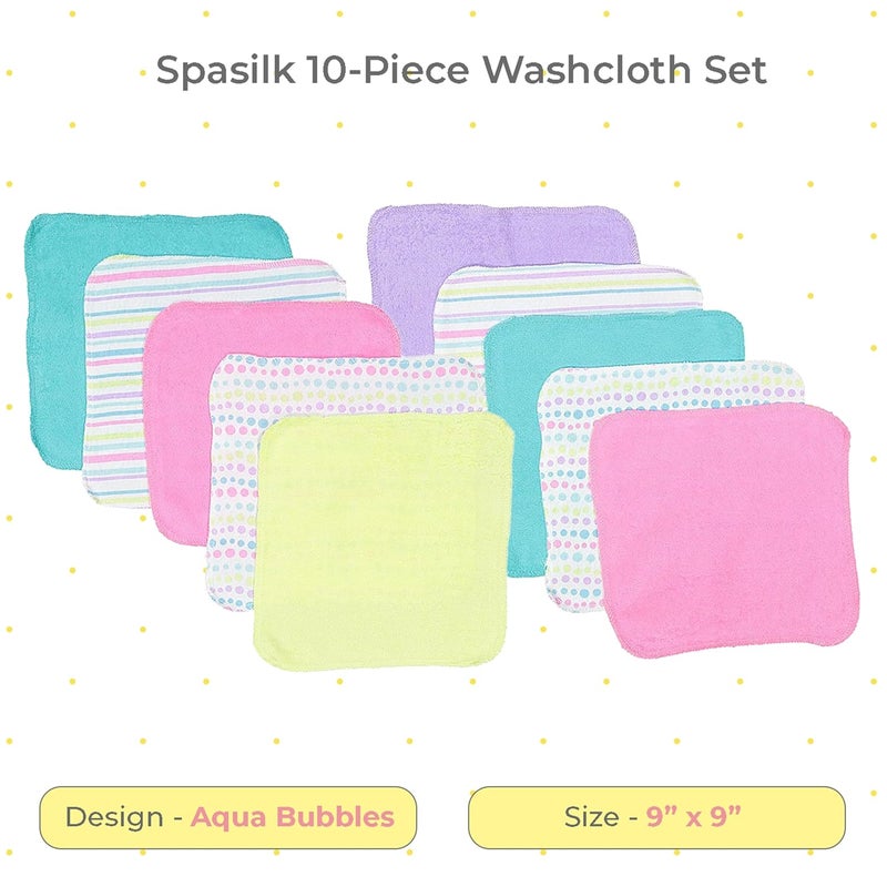 Spasilk Washcloth Wipes Set for Newborn Boys and Girls, Soft Terry Washcloth Set, Pack of 10, Aqua Bubbles, (010-1201) - Image 2